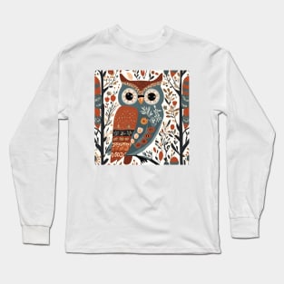 Forest Woodland Animal Scandinavian Folk Art Owl Long Sleeve T-Shirt